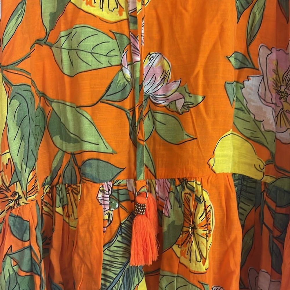 Blue Island Floral Orange and Green Swimsuit Coverup - Picture 3 of 6